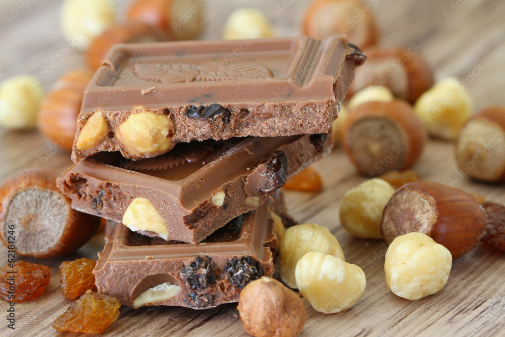 Milk chocolate with nuts and raisins Milk chocolate with nuts and raisins