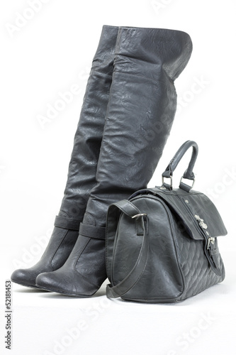 gray boots with a handbag