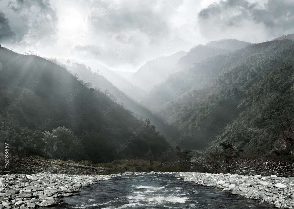 mountain ranges in the haze. Grayscale mountain ranges in the haze. Grayscale