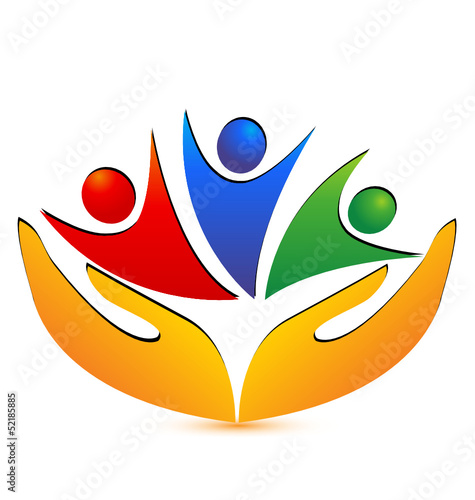 Happy swooshes and hands logo vector