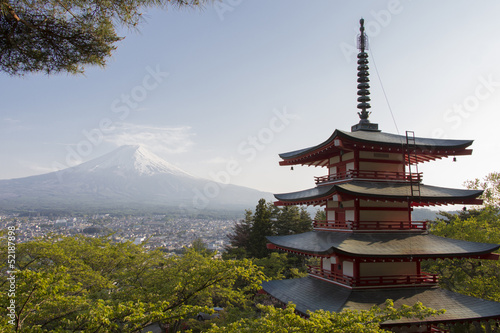 Mt. Fuji viewed from behind Chureito Pagoda photo
