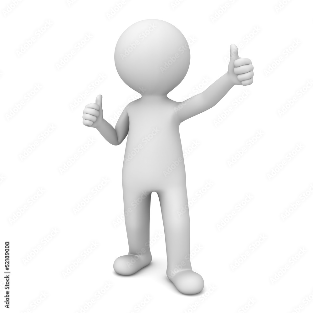3D Man Showing Like Thumbs Up isolated over white background 3D Man Showing Like Thumbs Up isolated over white background