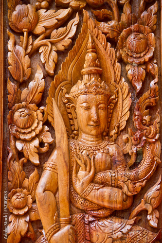Thai carving wood at window temple