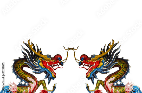 dragon statue on china temple isolated on white