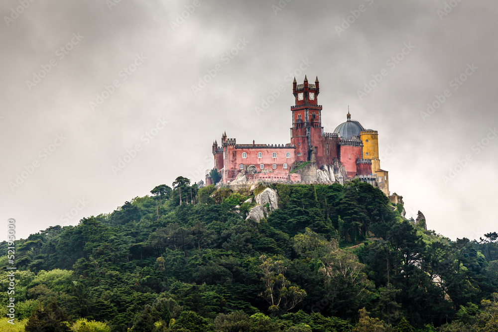 Pena Palace in Sintra near Lisbon in Rainy Weather, Portugal