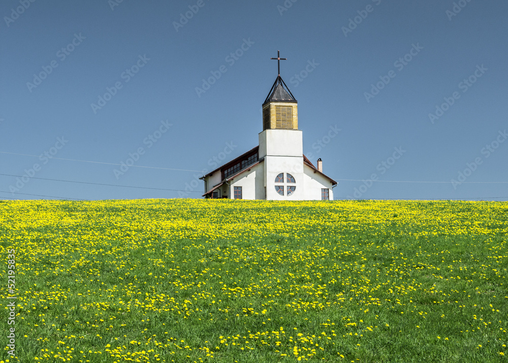 Rural church in a field