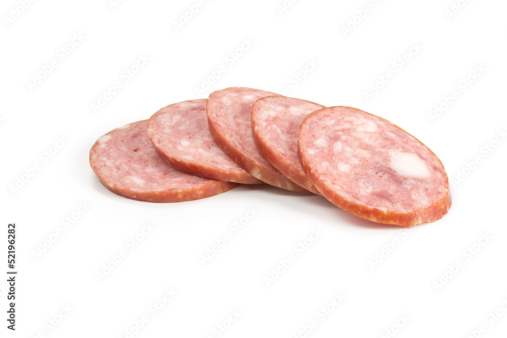Sliced ​​pieces of sausage