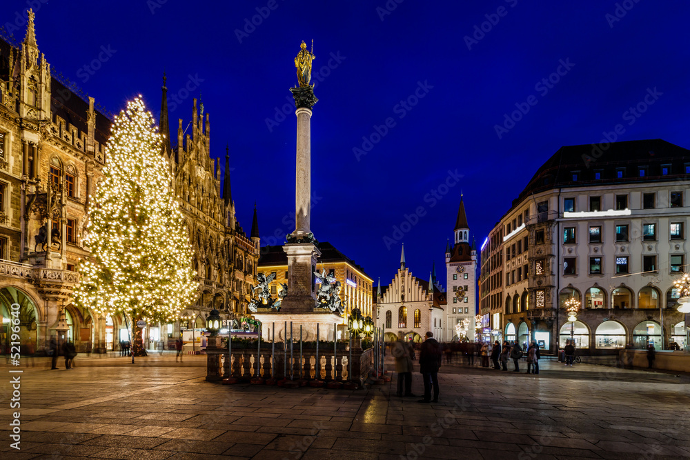 Marienplatz in the Evening, Munich, Bavaria, Germany