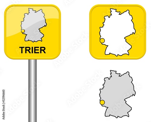 Trier - Ortsschild, Button und Deutschlandkarte