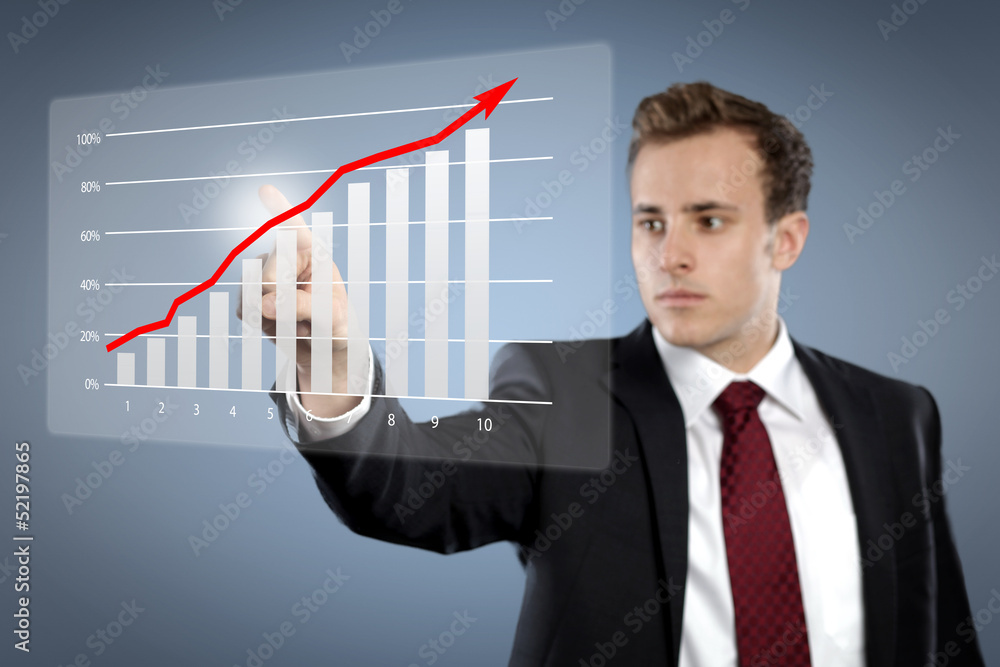 Man touching display with Chart Man touching display with Chart
