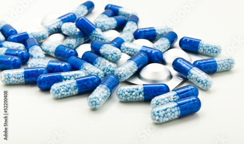 medical blue pills with packaging