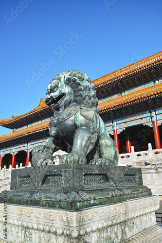 Copper lion sculpture in  Forbidden City, Beijing