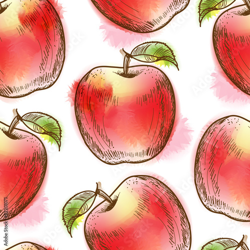 Seamless pattern with red apple