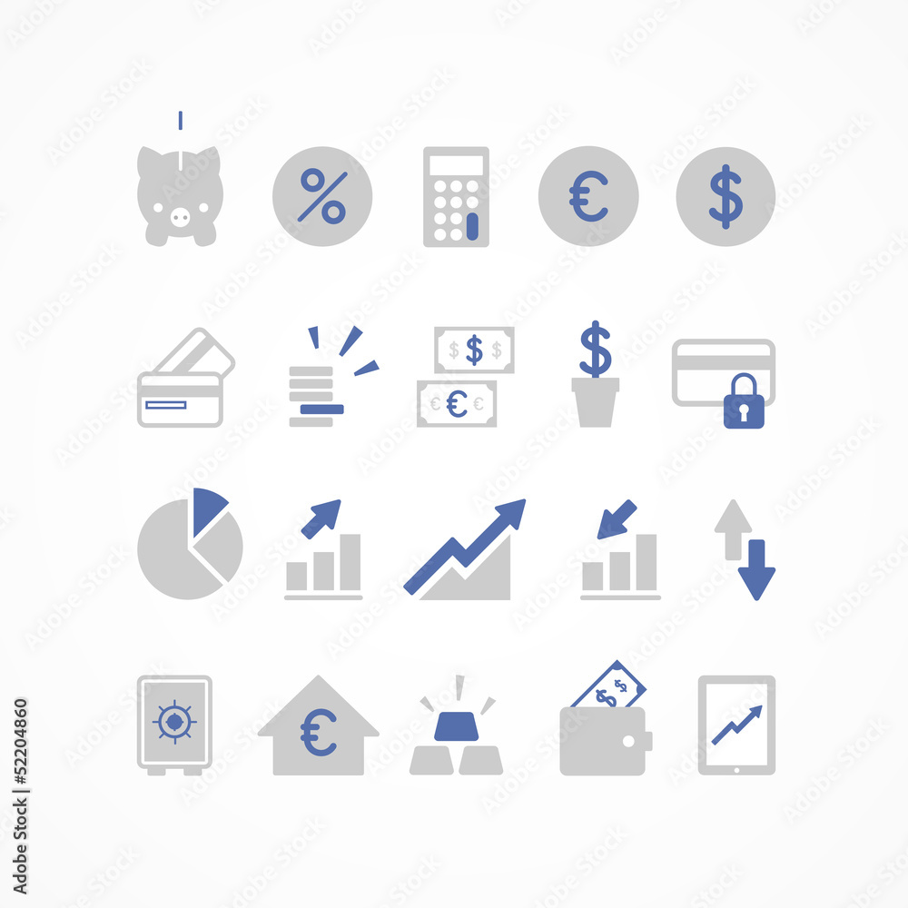 Set 20 icons finance_grey_blue Set 20 icons finance_grey_blue