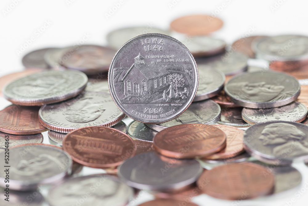 Iowa State Quarter reverse coin extreme close up Iowa State Quarter reverse coin extreme close up