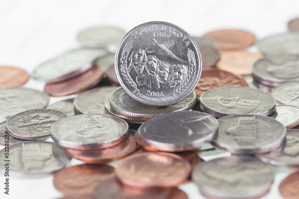 South Dakota State Quarter reverse coin extreme close up South Dakota State Quarter reverse coin extreme close up