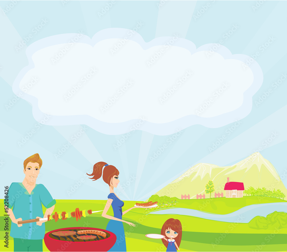 A vector illustration of a family having a picnic in a park
