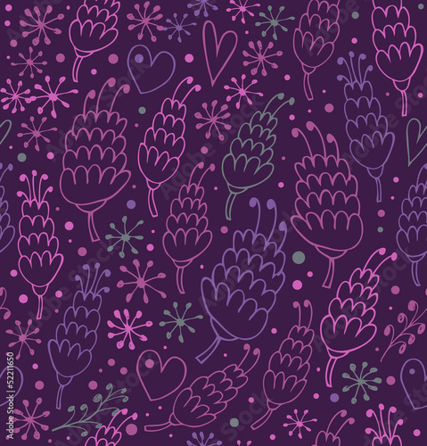 Romantic seamless pattern with flowers and hearts
