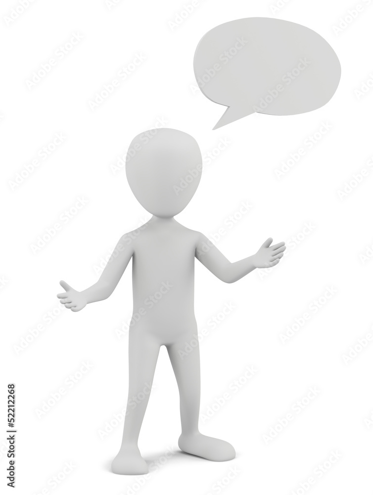3d small person with empty chat bubble. 3d small person with empty chat bubble.