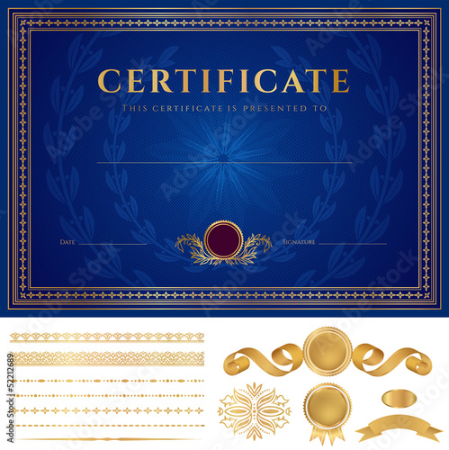 Certificate / Diploma template. Guilloche pattern, borders