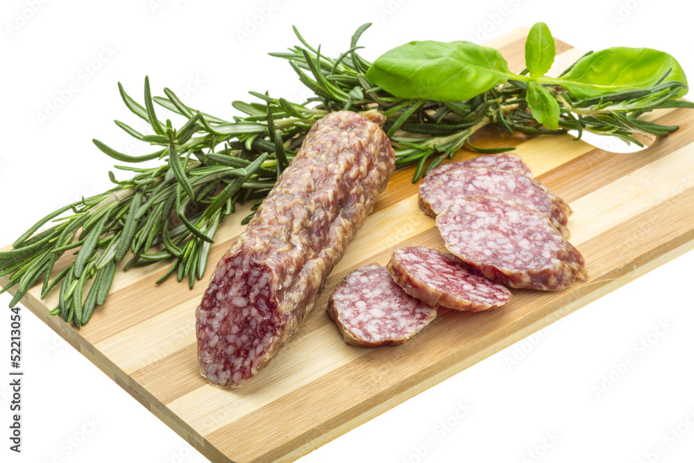 Salami with rosemary, basil