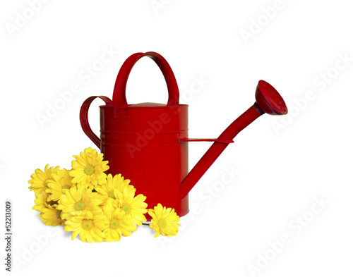 Red Watering Can with Yellow Flowers