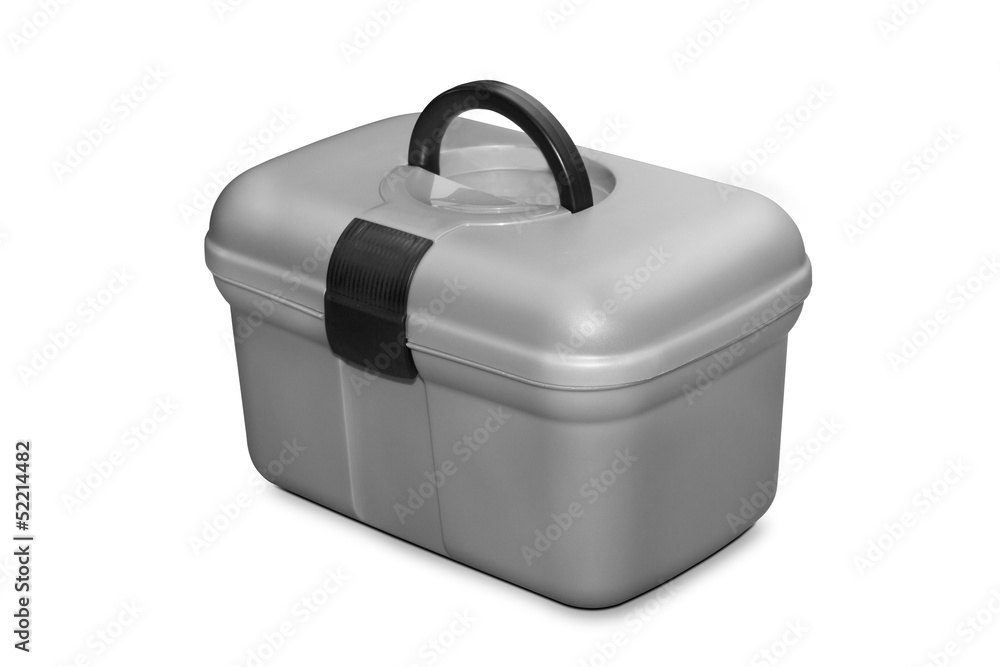 Grey plastic tool box isolated white background Grey plastic tool box isolated white background