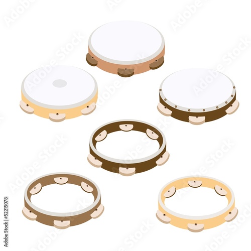 Beautiful Six WoodenTambourine on White Background