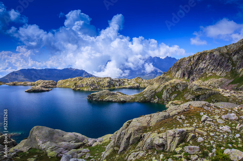 Beautiful glacier lake in the French Alps in summer