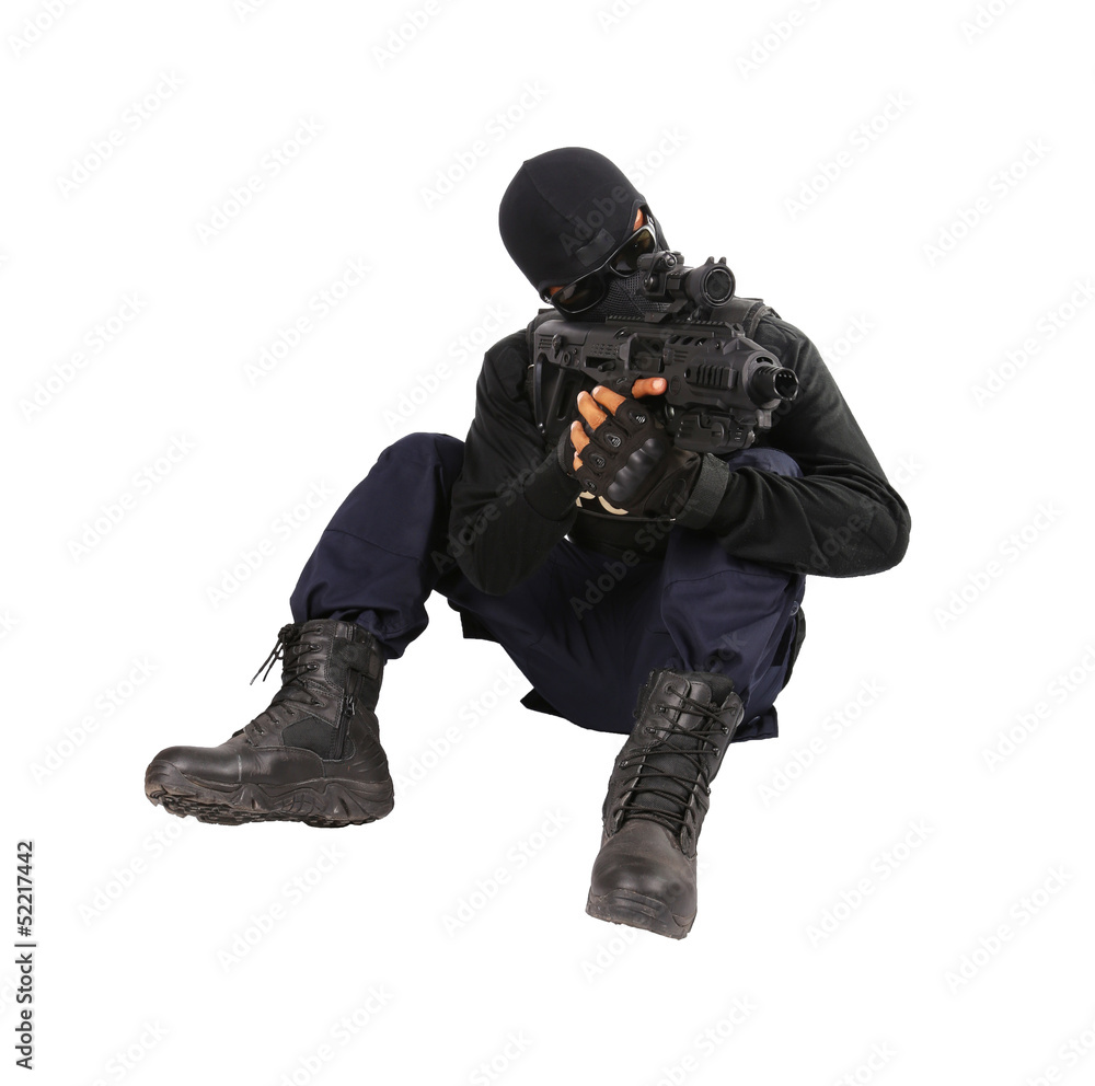 SWAT Team Officer on white isolated background SWAT Team Officer on white isolated background
