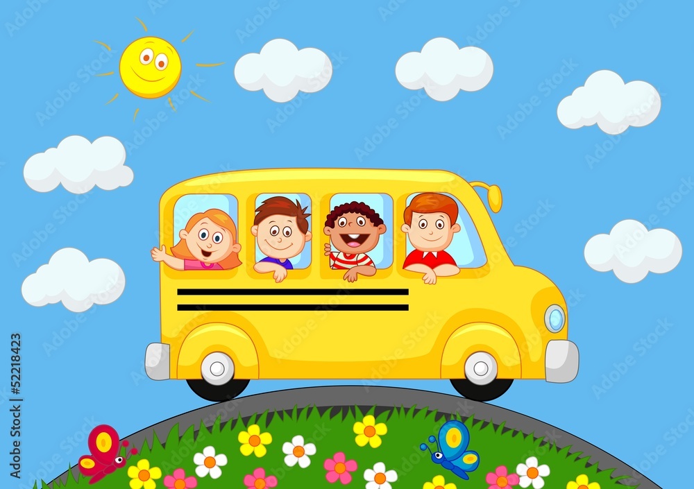 School Bus With Happy Children Stock Vector | Adobe Stock
