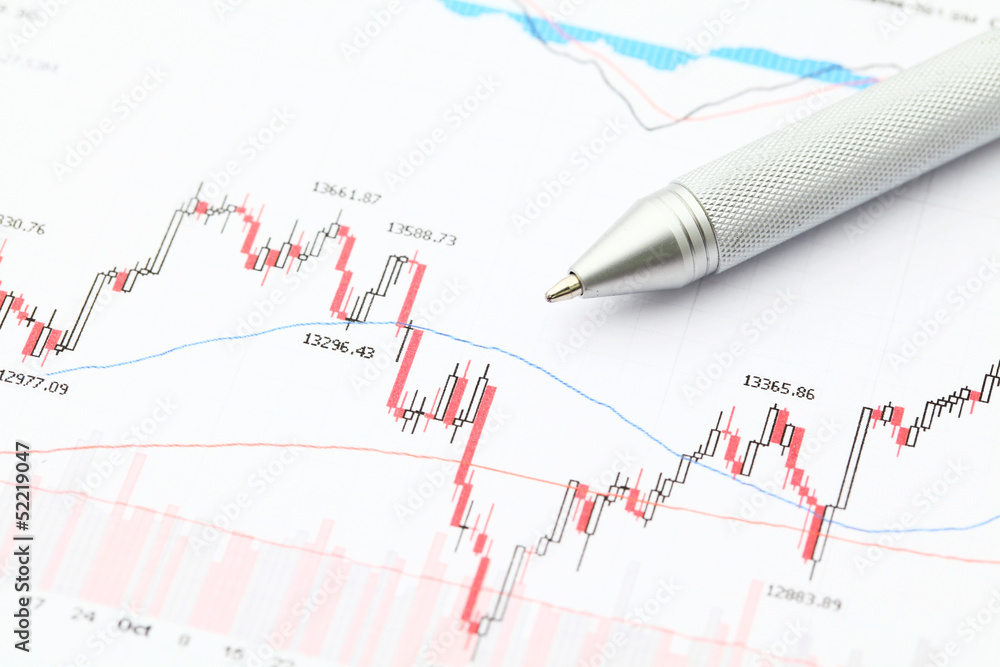 Business financial chart with pen