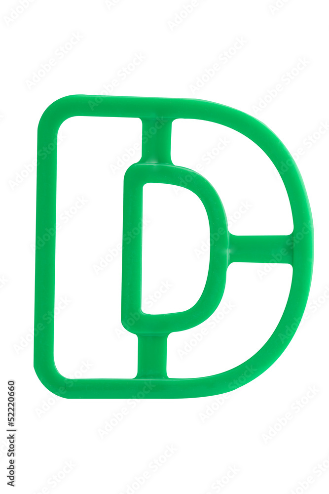 Plastic hollow alphabet (D) on white background with work path Plastic hollow alphabet (D) on white background with work path