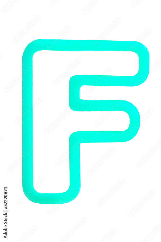Plastic hollow alphabet (F) on white background with work path Plastic hollow alphabet (F) on white background with work path
