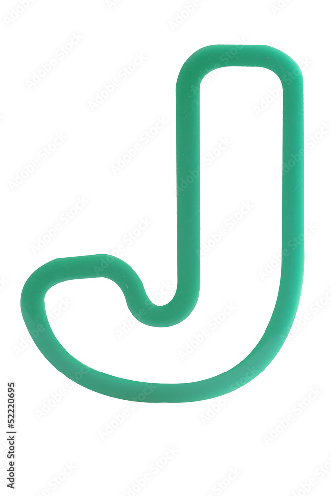 Plastic hollow alphabet (J) on white background with work path Plastic hollow alphabet (J) on white background with work path