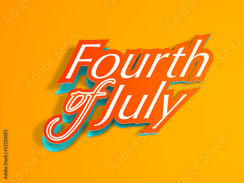 Fourth of July text, American Independence Day concept on yellow