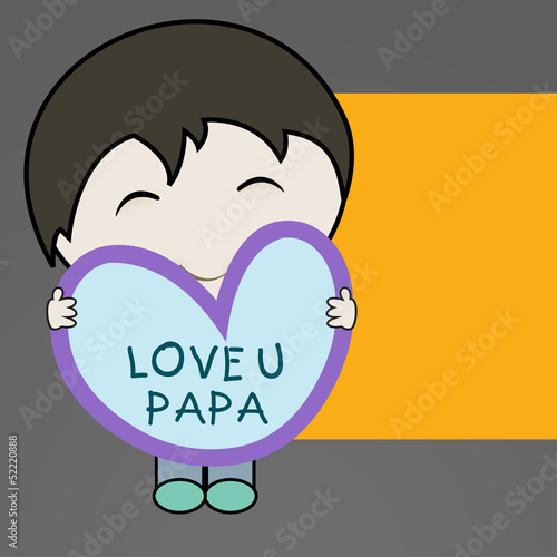 Cute little boy holding a heart shape note with text  Love You P photo