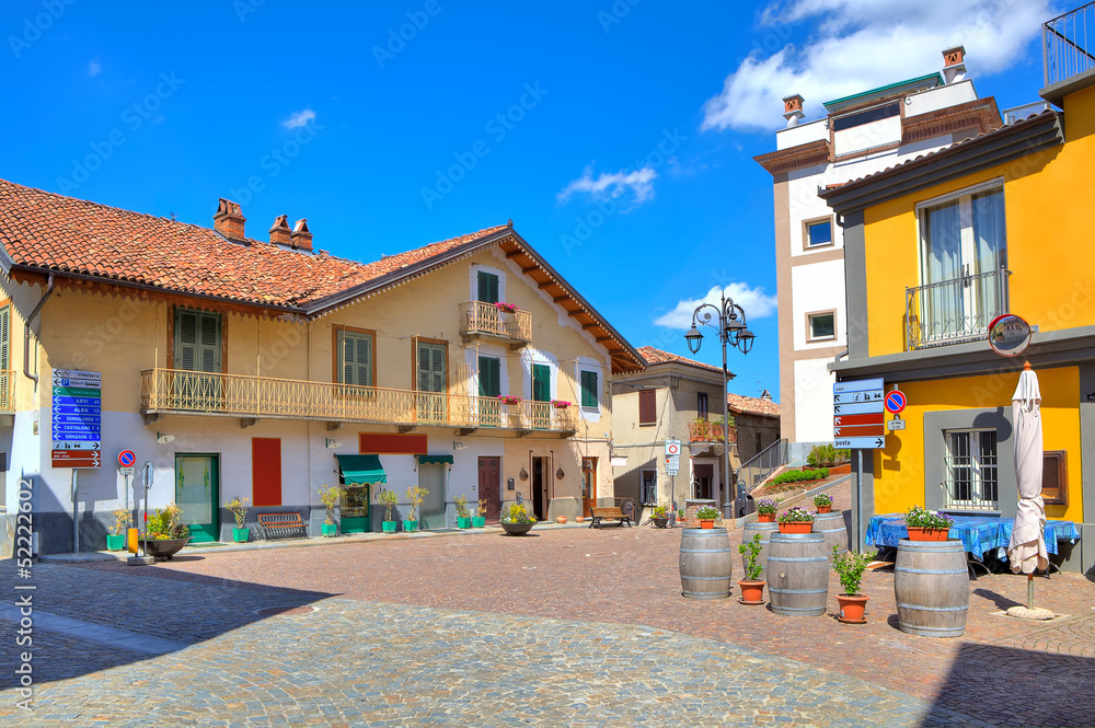 Small plaza in italian town of Barolo.