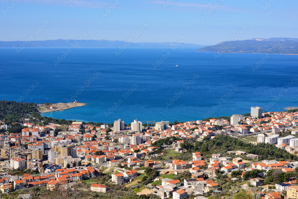 Beautiful sea view from the top of the town Makarska in Croatia