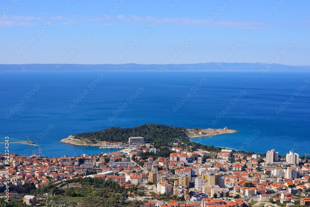 Beautiful sea view from the top of the town Makarska in Croatia