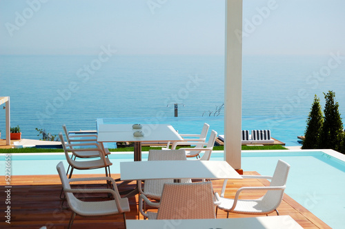 Sea view restaurant at the modern luxury hotel  Pieria  Greece