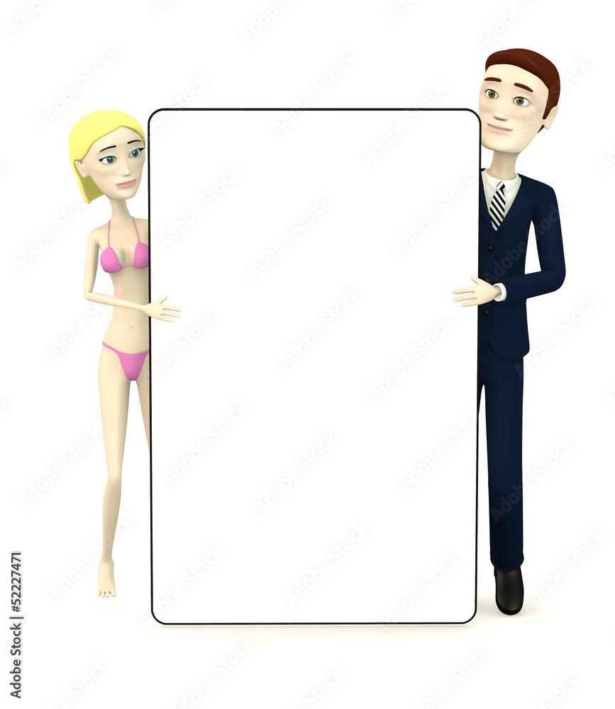 3d render of cartoon characters with empty board 3d render of cartoon characters with empty board
