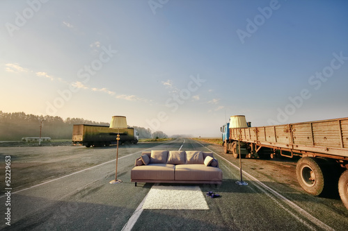 sofa on the road