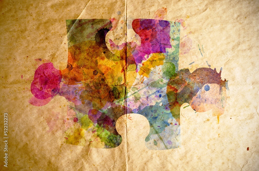 Naklejka premium Watercolor puzzle, old paper background