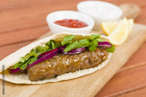 Seekh Kebab in Pita Bread - Grilled minced meat kebab sandwich