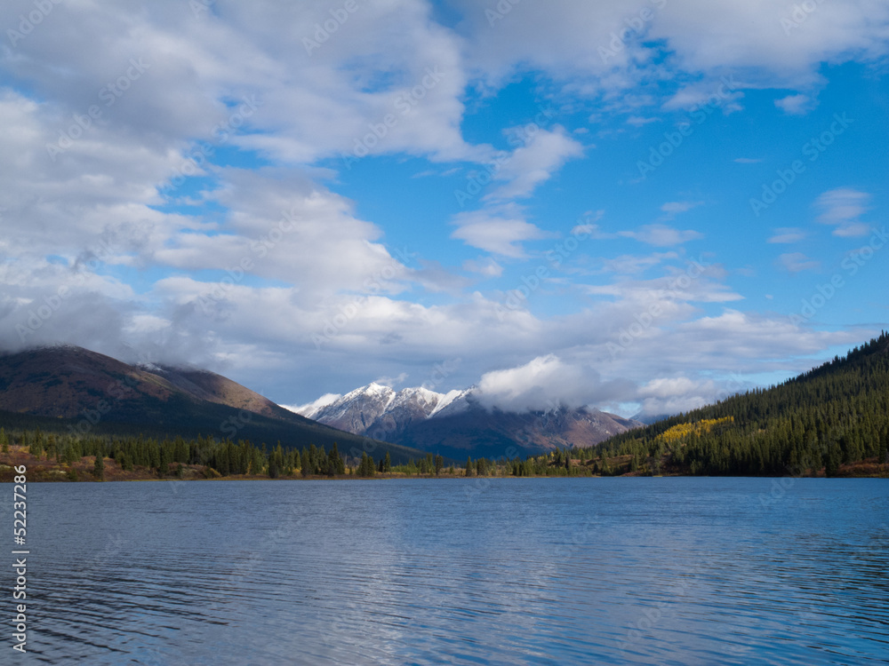 Fall mountain landscape of Lapie Lake Yukon Canada
