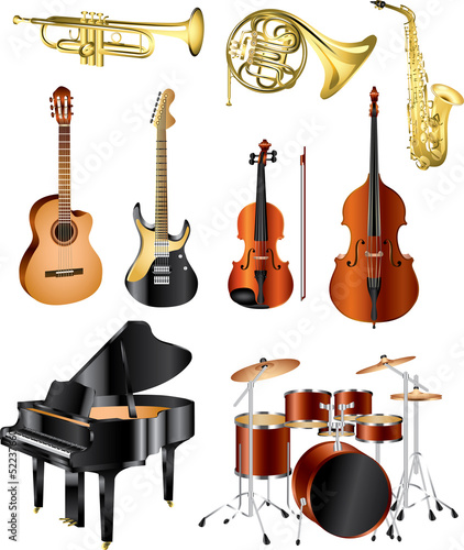 musical instruments photo-pealistic vector set