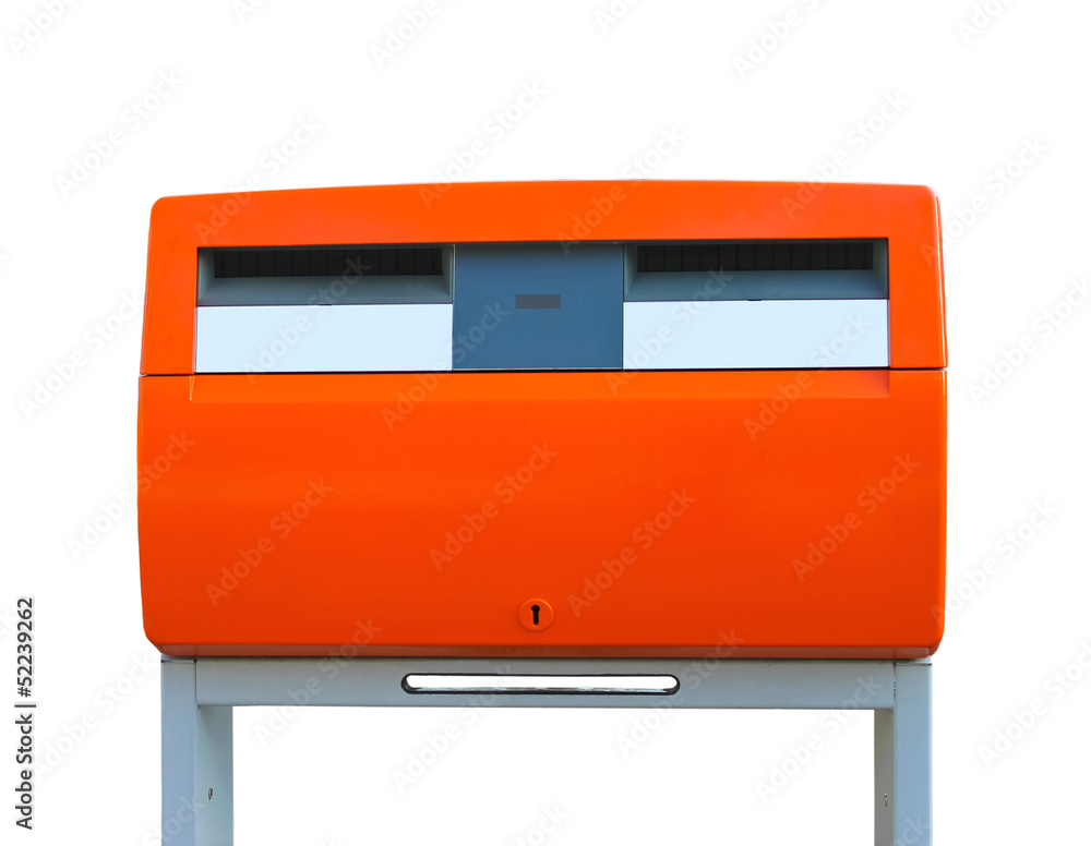 Dutch public mailbox orange isolated on white. Netherlands Dutch public mailbox orange isolated on white. Netherlands
