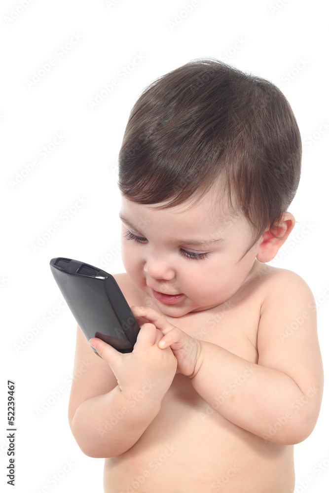 Beautiful baby playing with a smart phone Beautiful baby playing with a smart phone