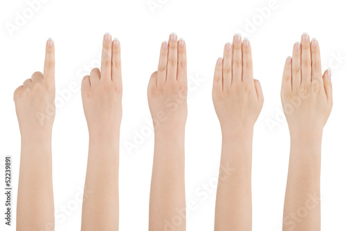 Woman's hand counts from one to five.